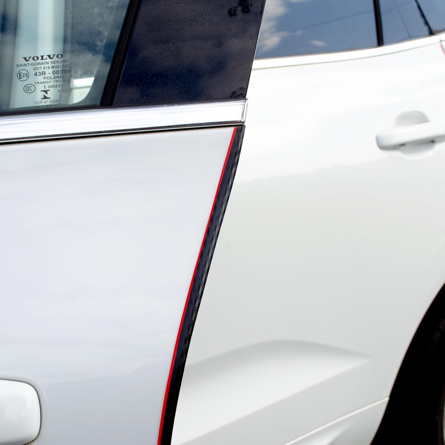 Cowles Custom, Carbon Fiber Edge Trim With Red Accent, 18 Feet, Flexible Door Edge Guard For Cars, Trucks, Suvs