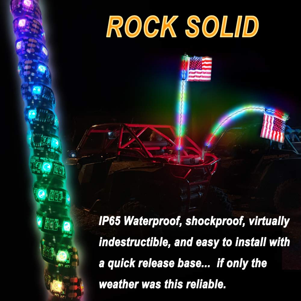 Beatto 3Ft(0.9M) Rf Remote Control Rgb Led Whips Light With Dacning/Chasing Light Led Antenna Light For Off- Road Vehicle Atv Ut