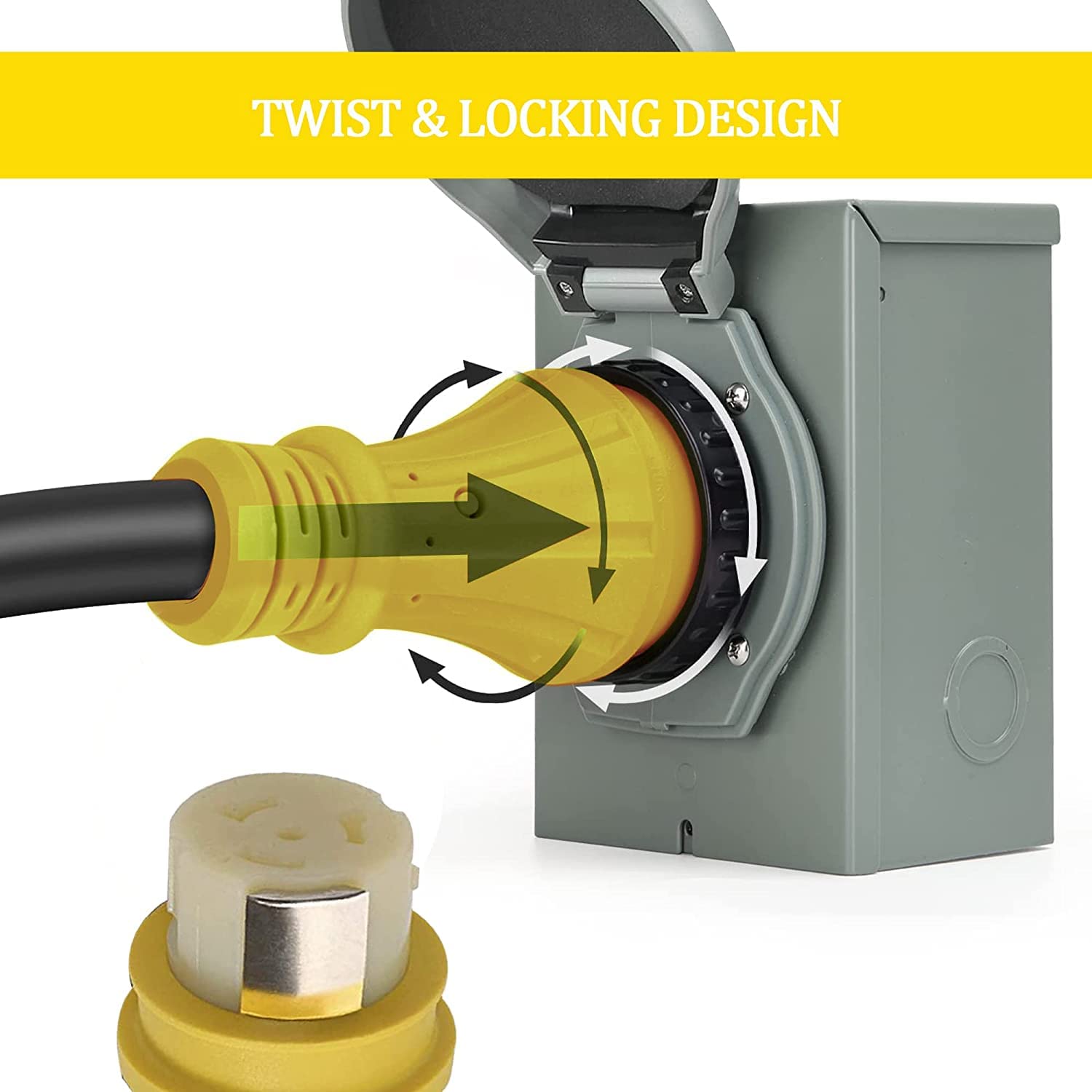 25Ft 50Amp Stw Heavy Duty Rv Extension Cord,14-50P Male And Ss2-50R Twist-Locking Female,125V/250V For Rv Trailer, Camper, Motor