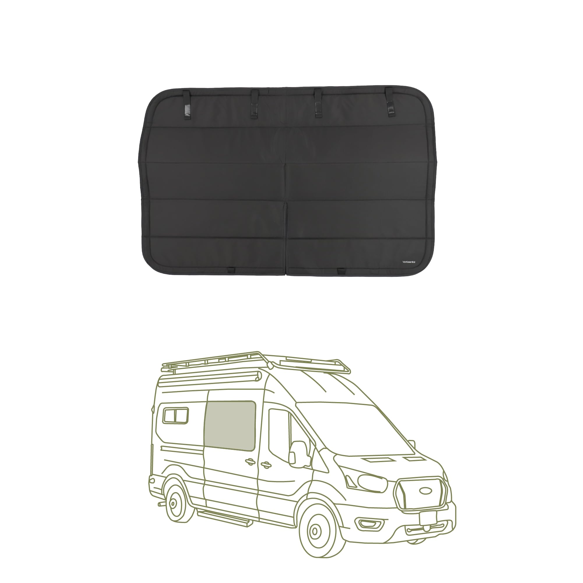 VanEssential Insulated Stealth Blackout Window Cover Designed for Ford Transit High/Medium Roof Sliding Door Window - Black