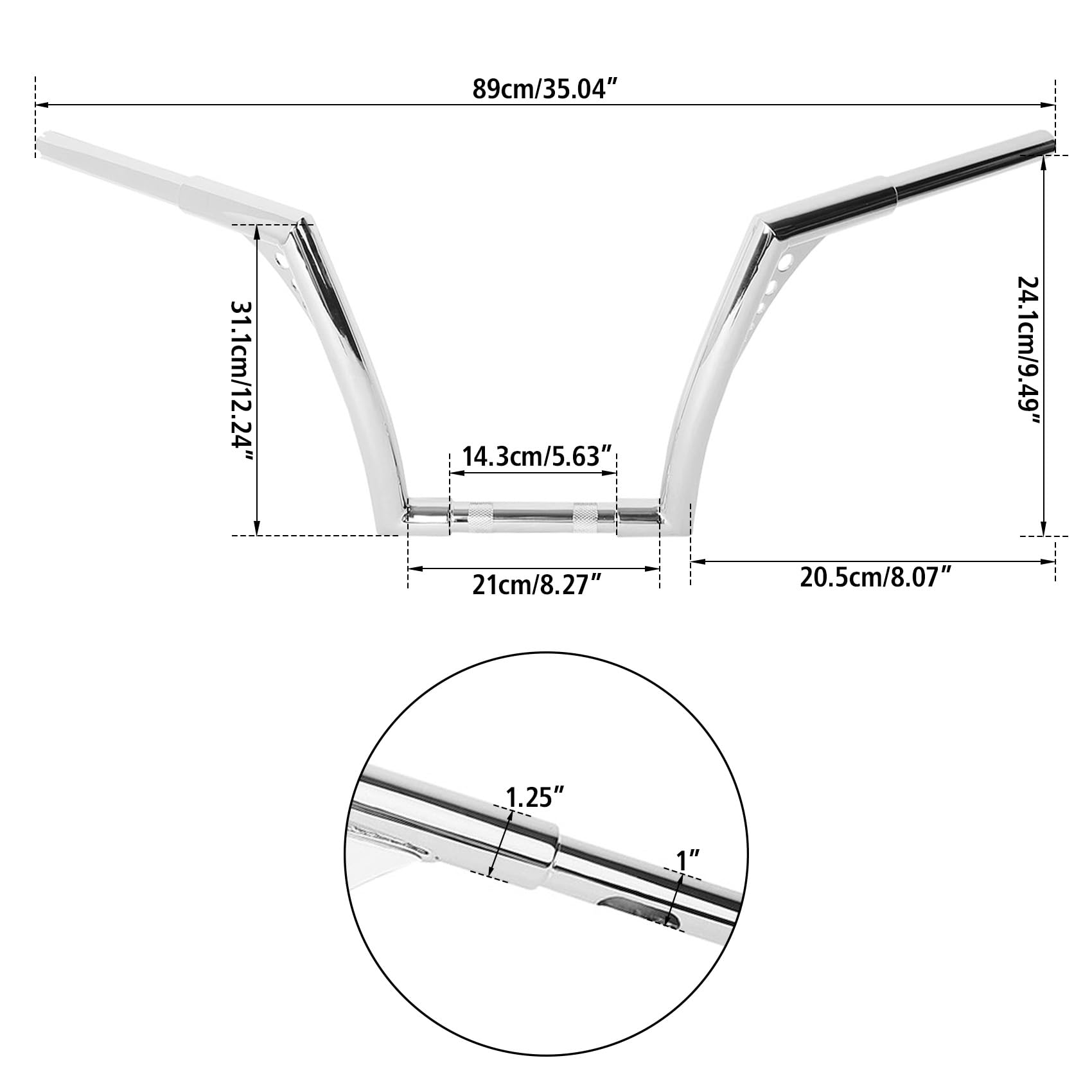 Xfmt Motorcycle Chrome 12'' Rise Ape Hangers Bar 1-1/4'' Batwing Handlebar For Harley Sportster Xl Softail Dyna Road King