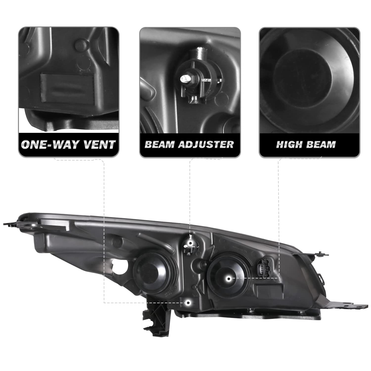 Sockir Headlight Compatible With 2013-2016 Ford Escape Replacement Halogen Headlamp,(Chrome Housing With Amber Reflector) Driver & Passenger Side