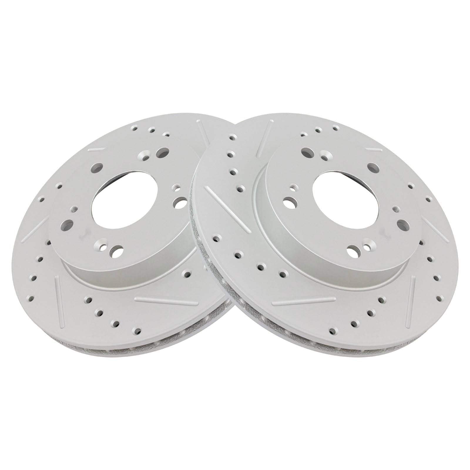 Trq Front Performance Brake Rotors Set Premium G-Coated Cross Drilled & Slotted Compatible With 2002-2006 Acura Rsx 2004-2011 Ho