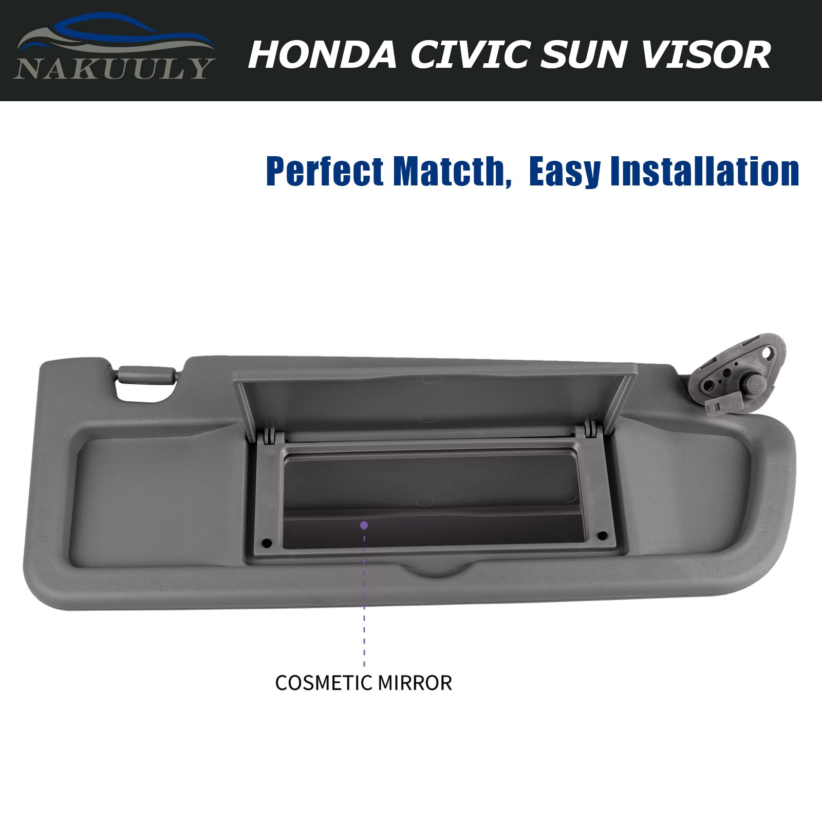 Nakuuly Left Driver and Right Passenger Side Sun Visor Atlas Gray Compatible with Honda Civic 2006 2007 2008 2009 2010 2011 Repl