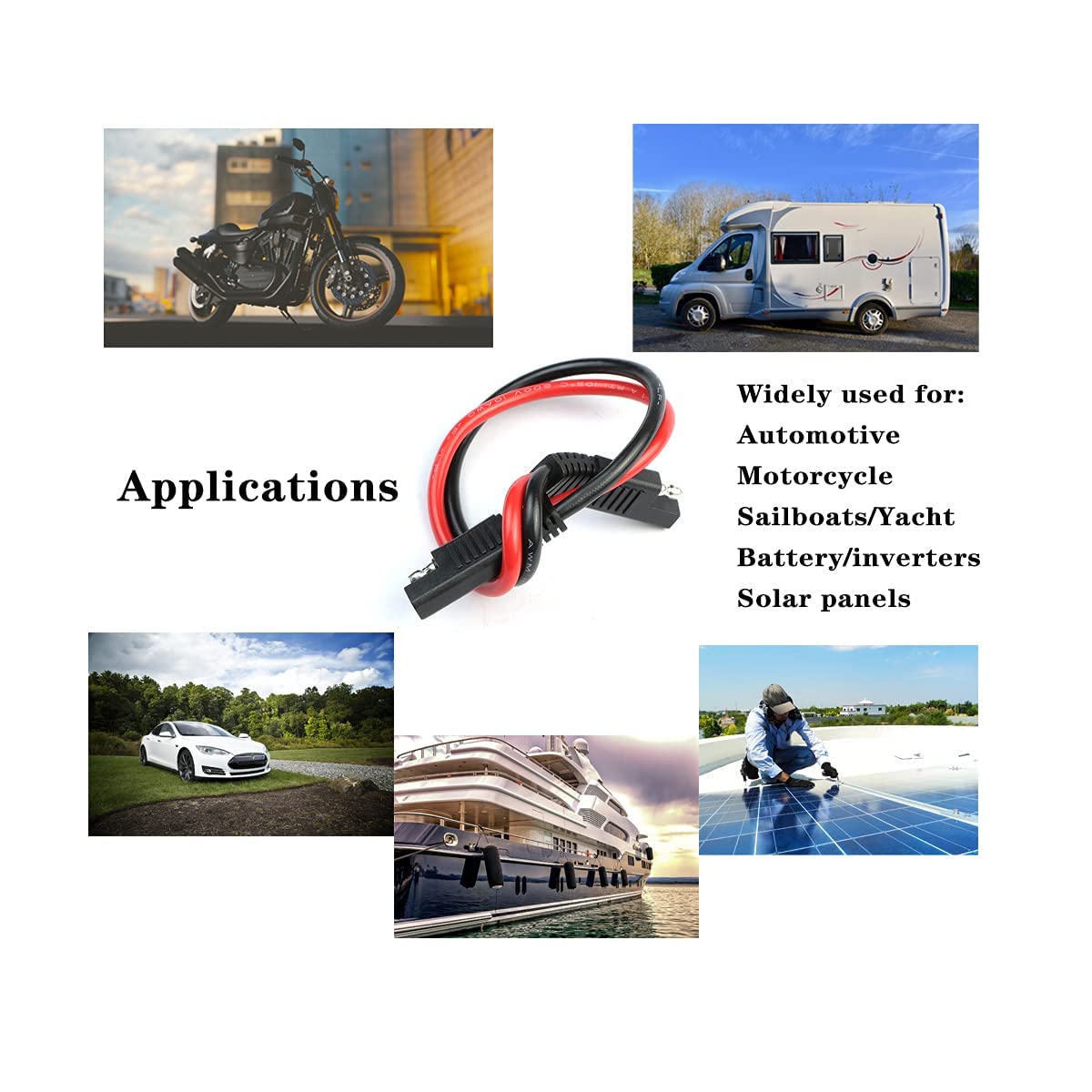 5 Pack 14 Gauge Quick Disconnect Wire Harness SAE Connector Bullet Lead Cable for Motorcycle Boat Car Tractor - 12in Red and Bla