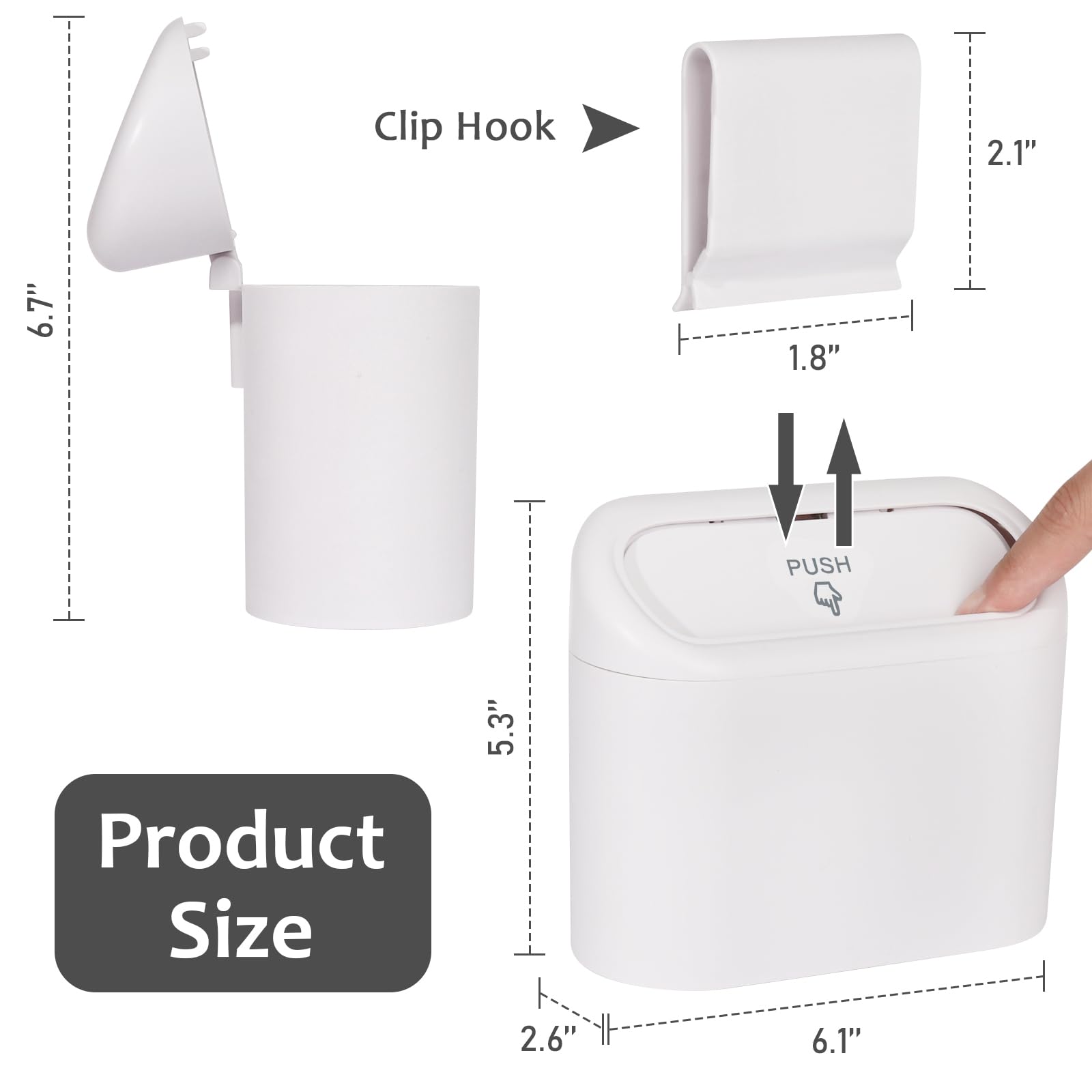 Accmor Car Trash Can With Lid, Vehicle Dustbin Garbage Organizer Holder With One Roll Bag, Mini Leakproof Storage Bin For Auto, Suv, Office (White)