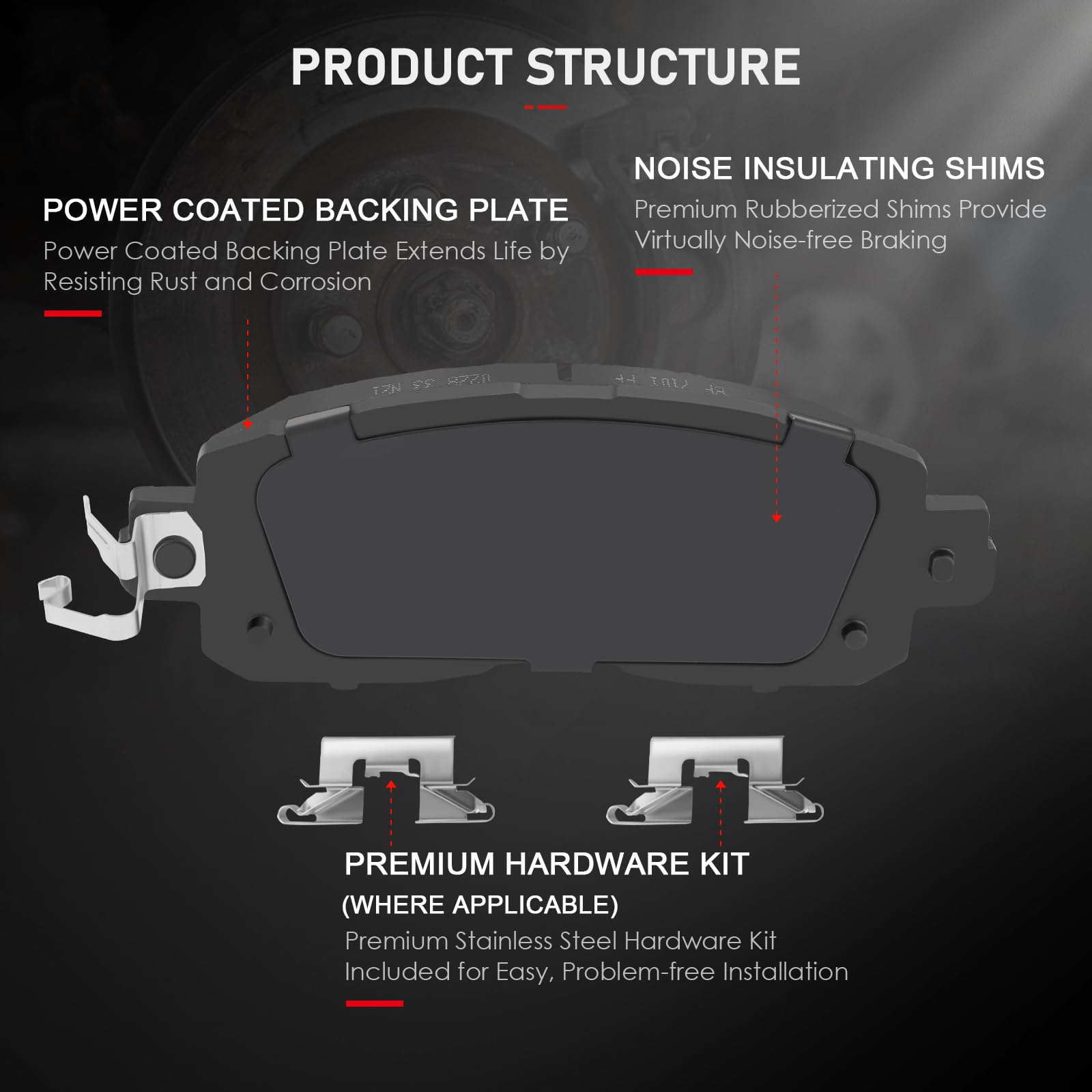 Cciyu D1650 Front Ceramic Brake Pads Kits 4Pcs Fit For 2013-2019 For Nissan Altima,2014-2018 For Nissan Leaf