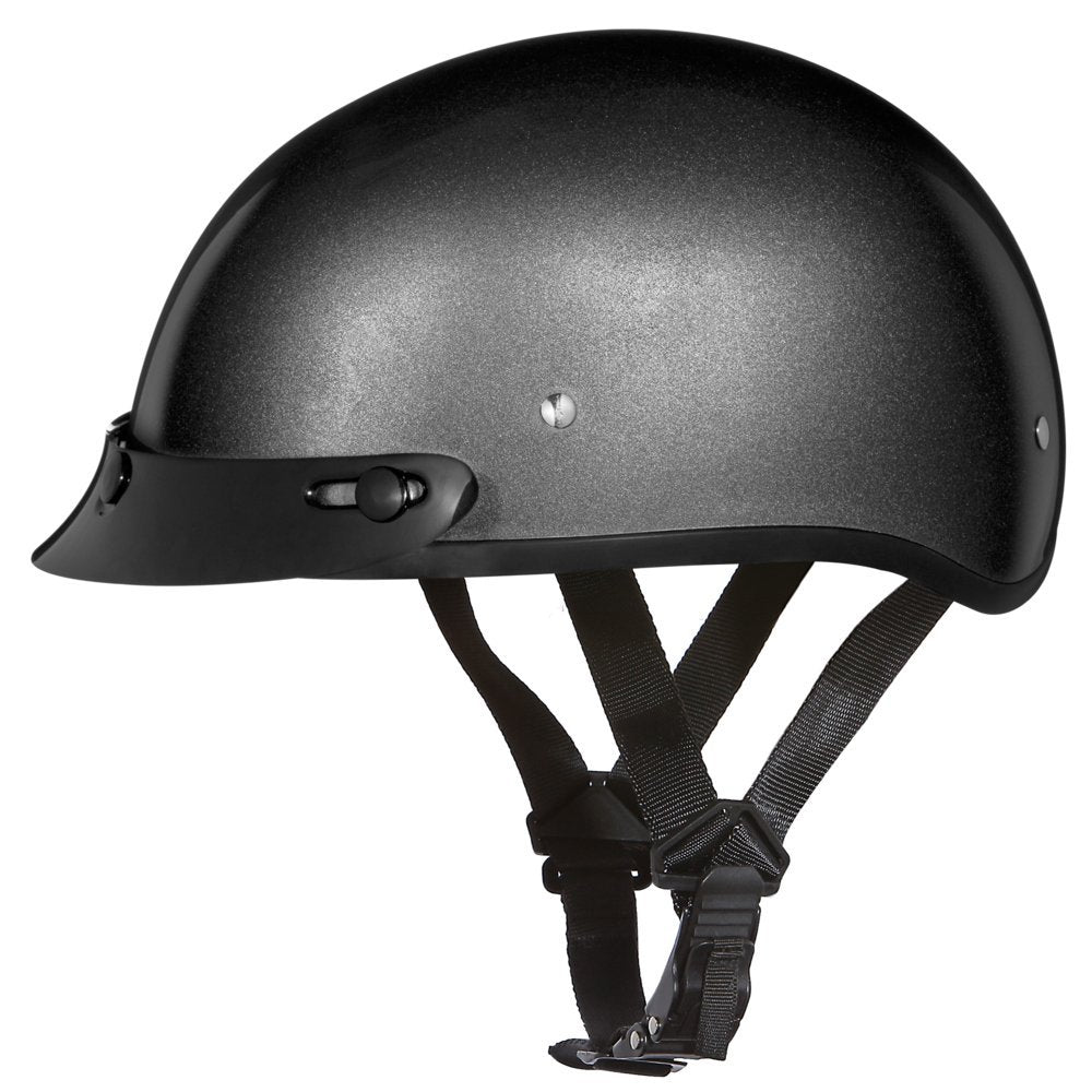 Daytona Helmets Motorcycle Half Helmet Skull Cap- Gun Metal Grey Metallic W/Visor 100% Dot Approved
