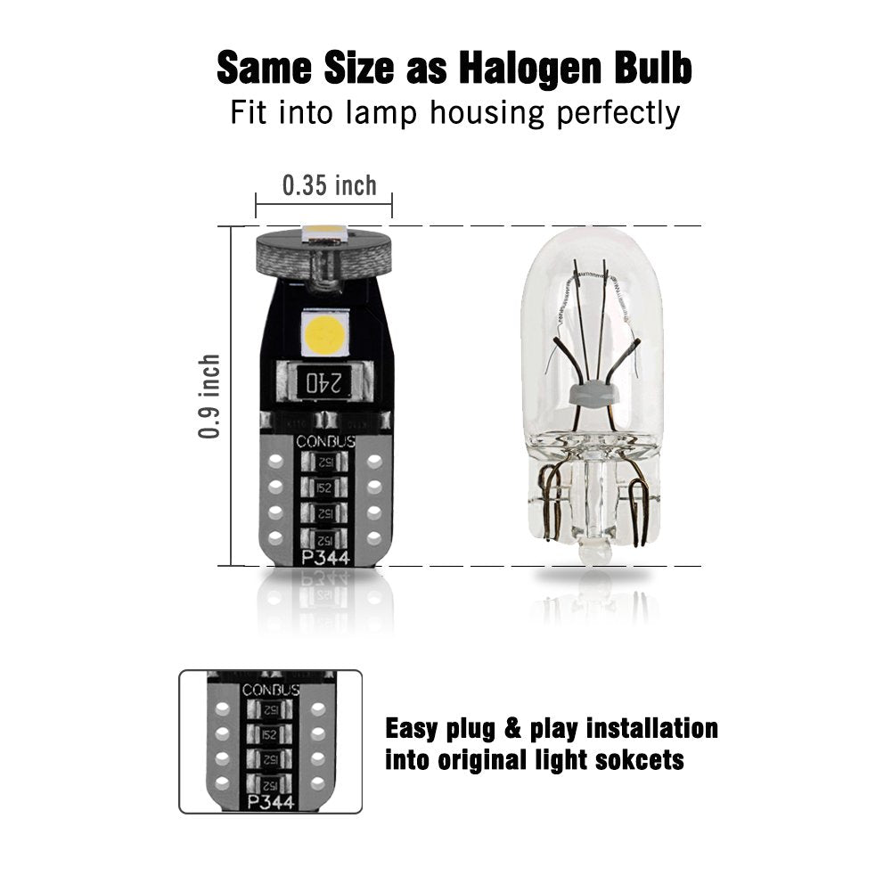 Autogine 10Pcs Super Bright Error Free 194 168 175 2825 W5W T10 912 Led Bulbs Xenon White 3030 Chipset For Car Interior Dome Map