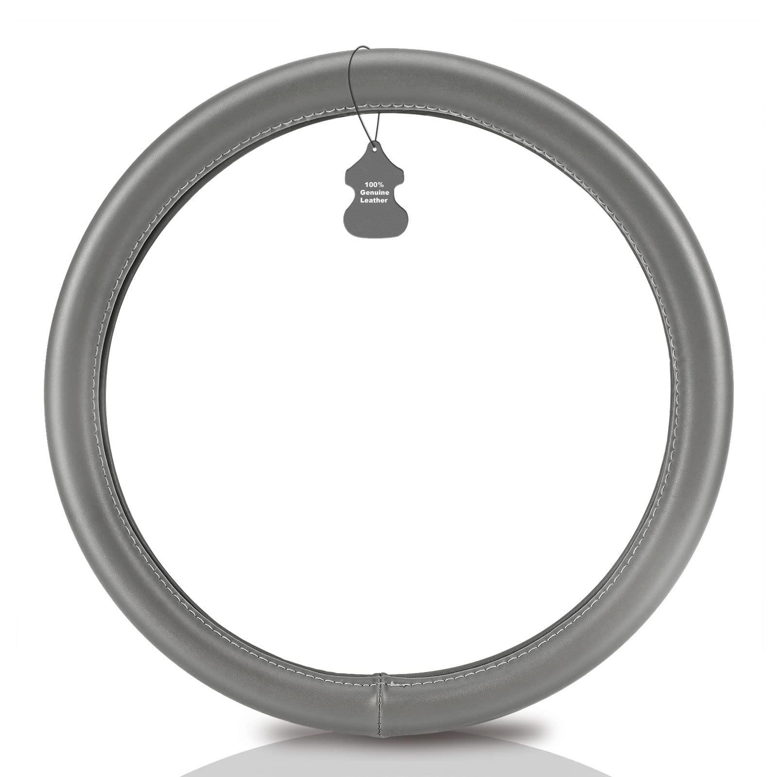 Haokay Heavy Duty Pure Cowhide Steering Wheel Cover Suv Car, Gray Genuine Leather Steering Wheel Cover Men Women Universal 14.5