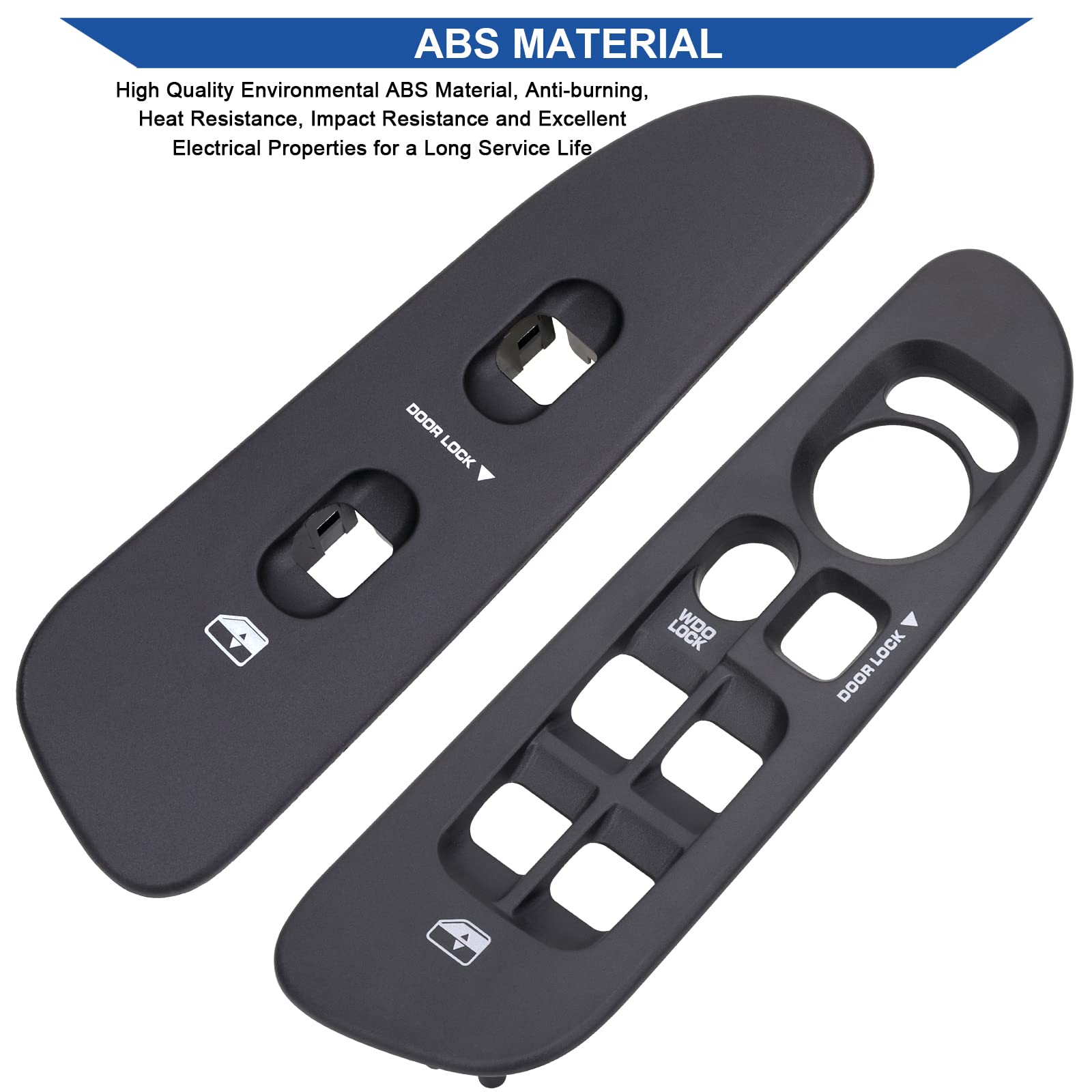 Obaee Power Window Control Switch Button&Bezel(Driver Side)& Window Bezel(Passenger Side) Compatible With 2002-2009 Dodge Ram 1500/2500/3500, Black