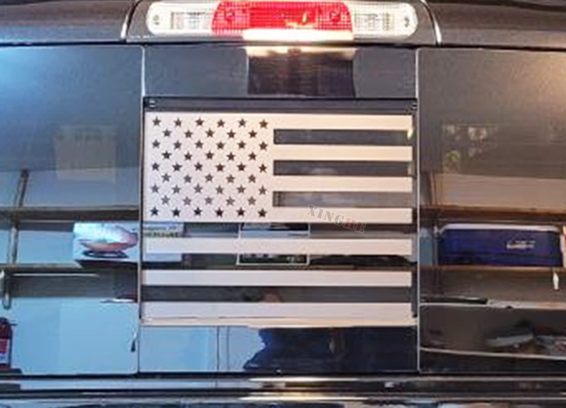 Xinghe For 2019-2025 Chevy Silverado Gmc Sierra, Rear Middle Window American Flag Decals Stickers, Matte Silver American Flag De