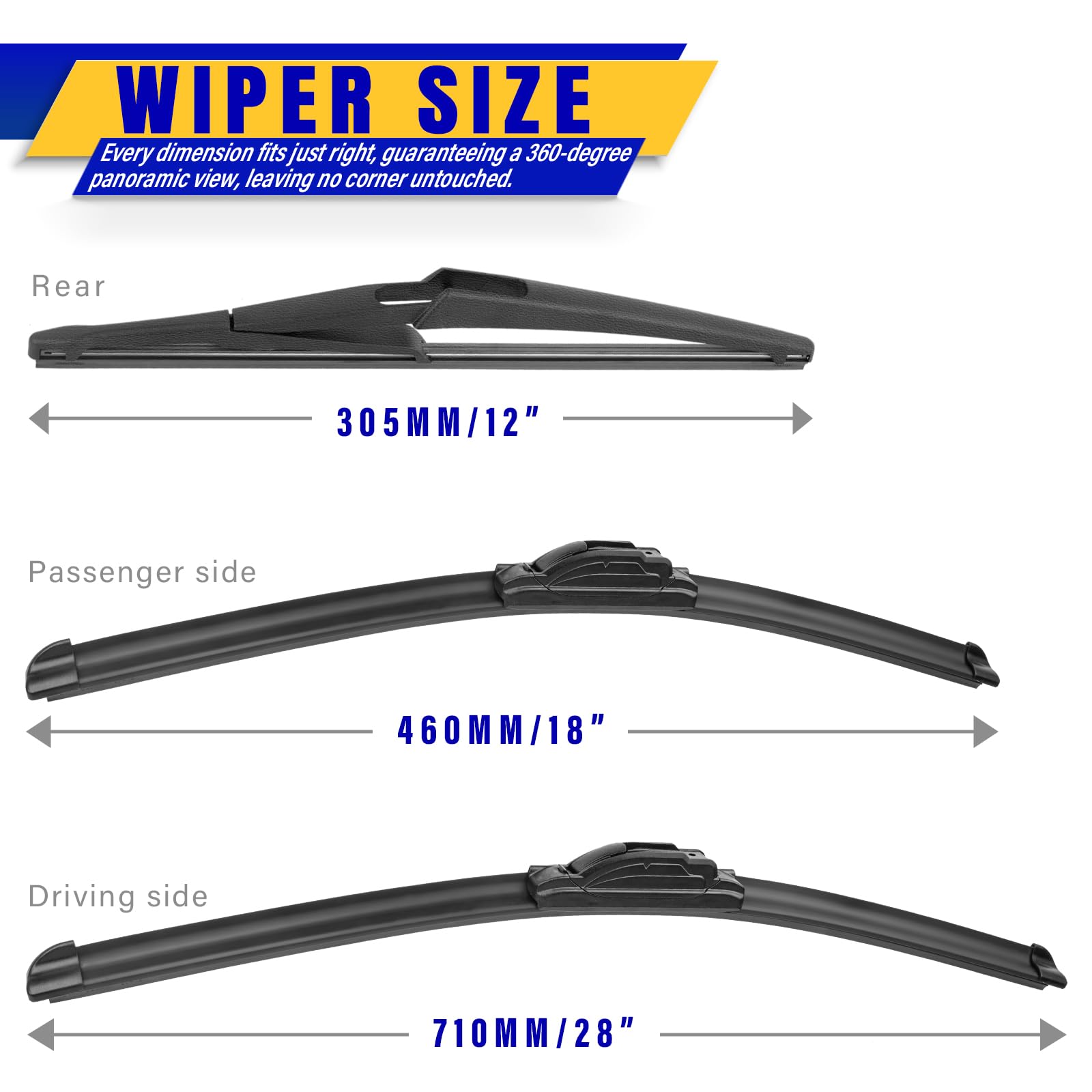 3 Wipers Replacement For 2017-2022 Nissan Rogue Sport, Windshield Wiper Blades Original Equipment Replacement - 28''/18''/12'' (