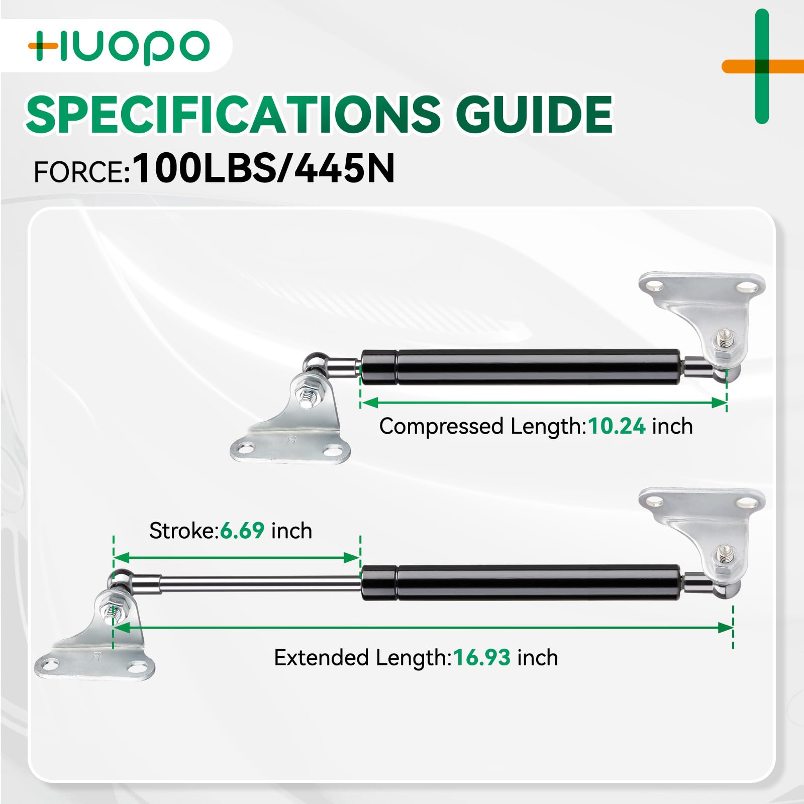 Huopo 17 Inch 100 Lb/445 N Gas Shock Strut Spring Lift Support For Rv Bed Door Storage Cover Lids Floor Hatch Boat Shed Window C