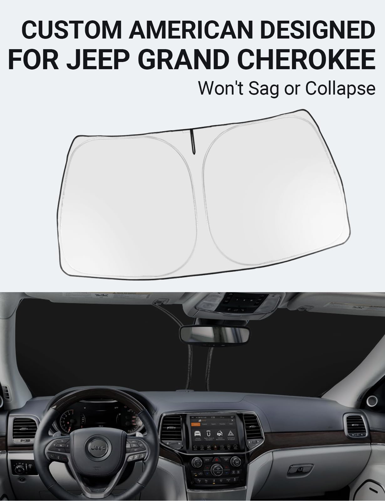 Front Windshield Sun Shade Foldable Sunshade Protector Custom Fit 2014-2023 2024 2025 Jeep Grand Cherokee Suv, Laredo Limited Trailhawk Overland Altitude Summit Accessories 2025 Upgrade