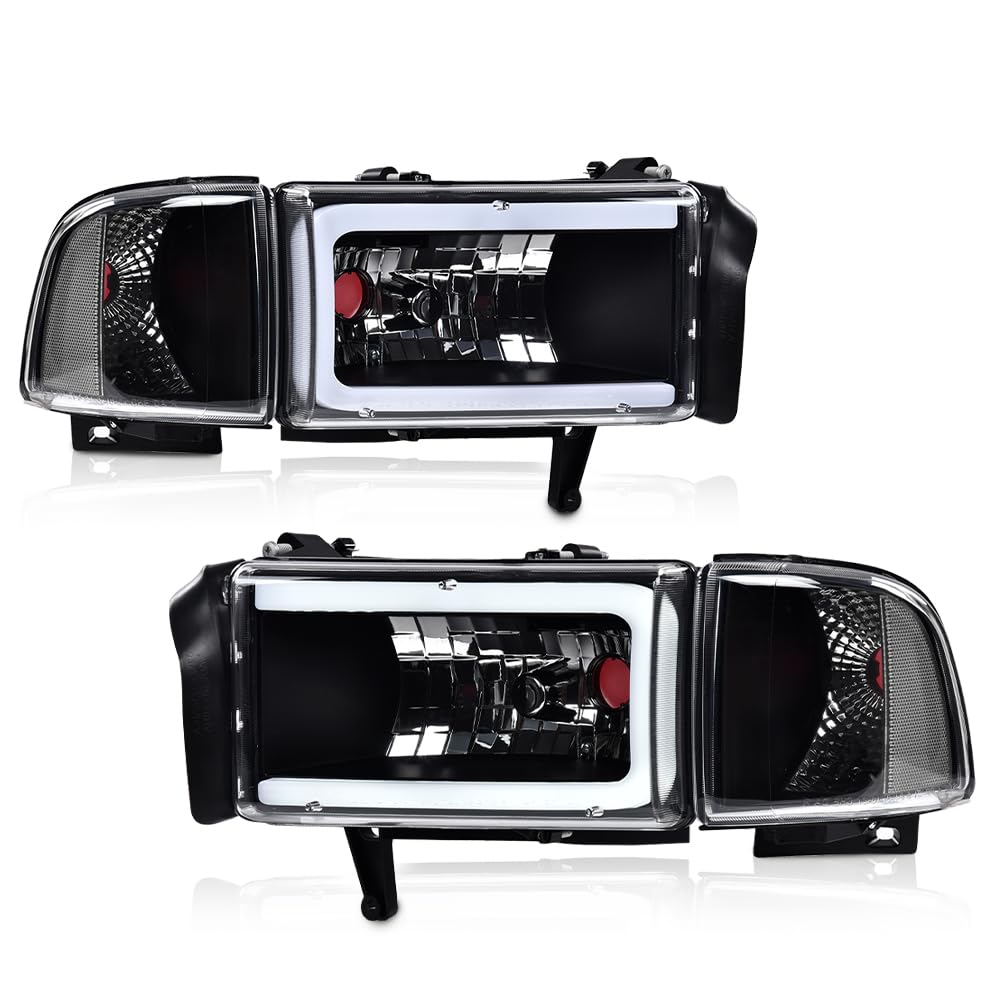 G-Plus Led Light Strip Headlights W/O Bulbs Compatible With Dodge Ram 1500 1994-2001/Fit Dodge Ram 2500 3500 1994-2002 Headlamps