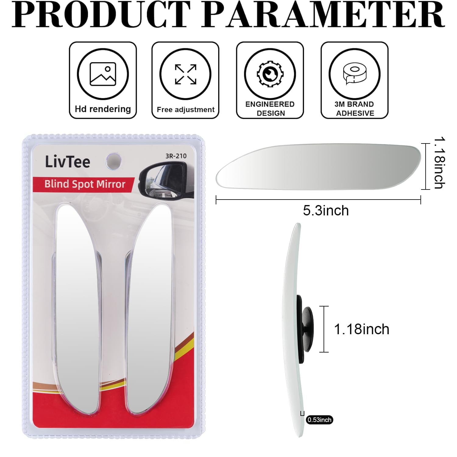 Livtee Long Blind Spot Mirror, Strip Hd Glass Frameless Convex Rear View Mirrors Exterior Accessories With Wide Angle Adjustable