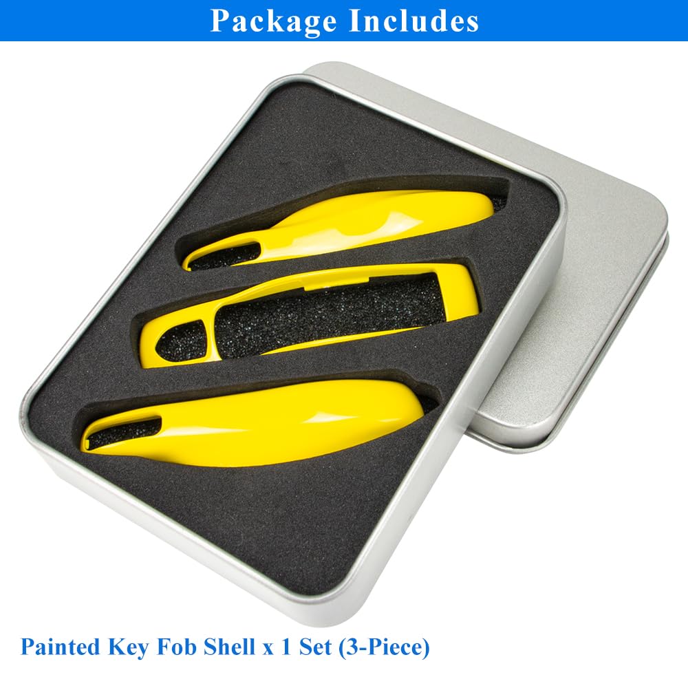 Aerobon 3-Piece Painted Key Cover Key Fob Shell Compatible With Porsche Key Shell Replacement (Mk1, Racing Yellow)