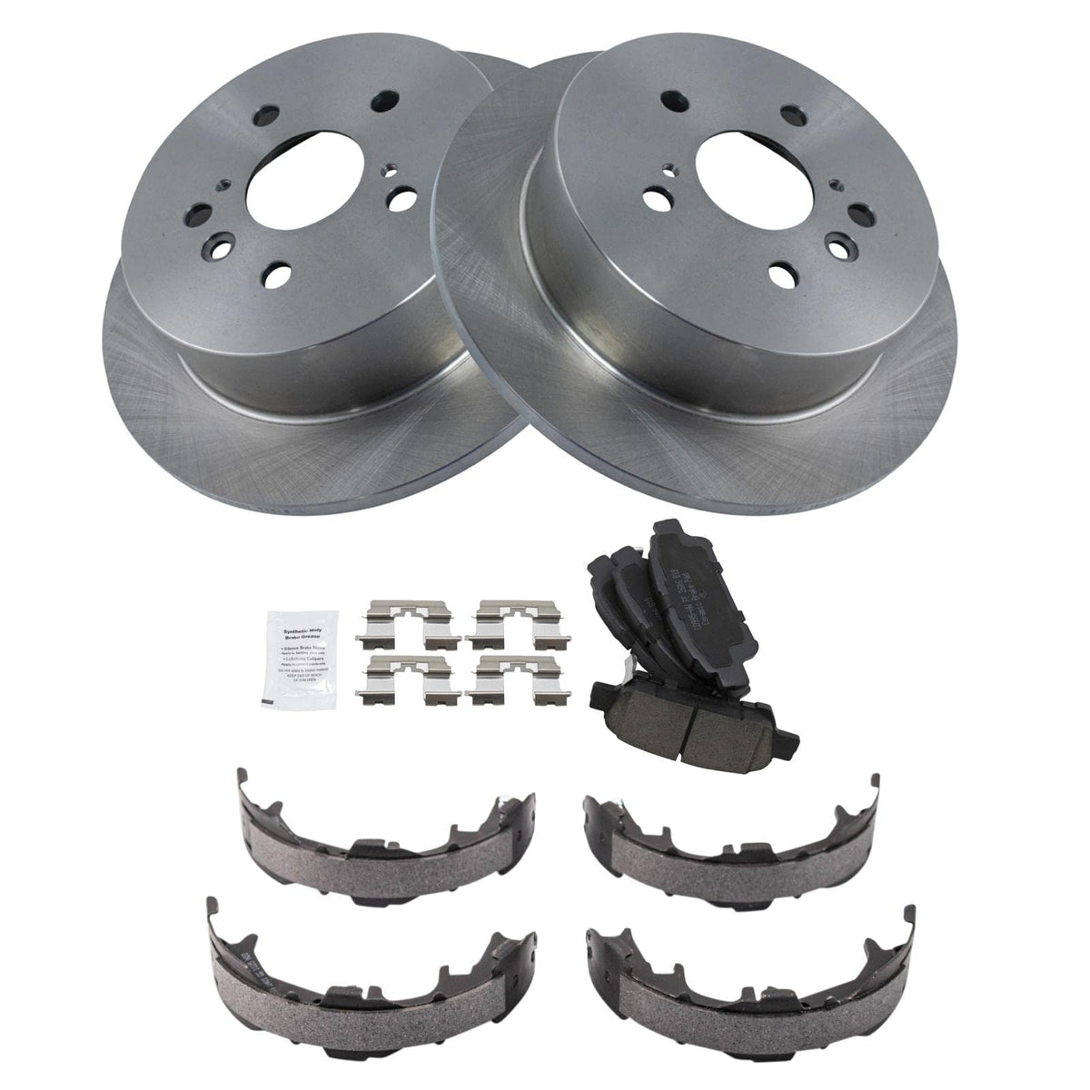 Trq Rear Brake Pad & Rotor Kit Brake Pads Brake Rotor Parking Brake Shoe Set Ceramic Compatible With 2004-2010 Toyota Sienna