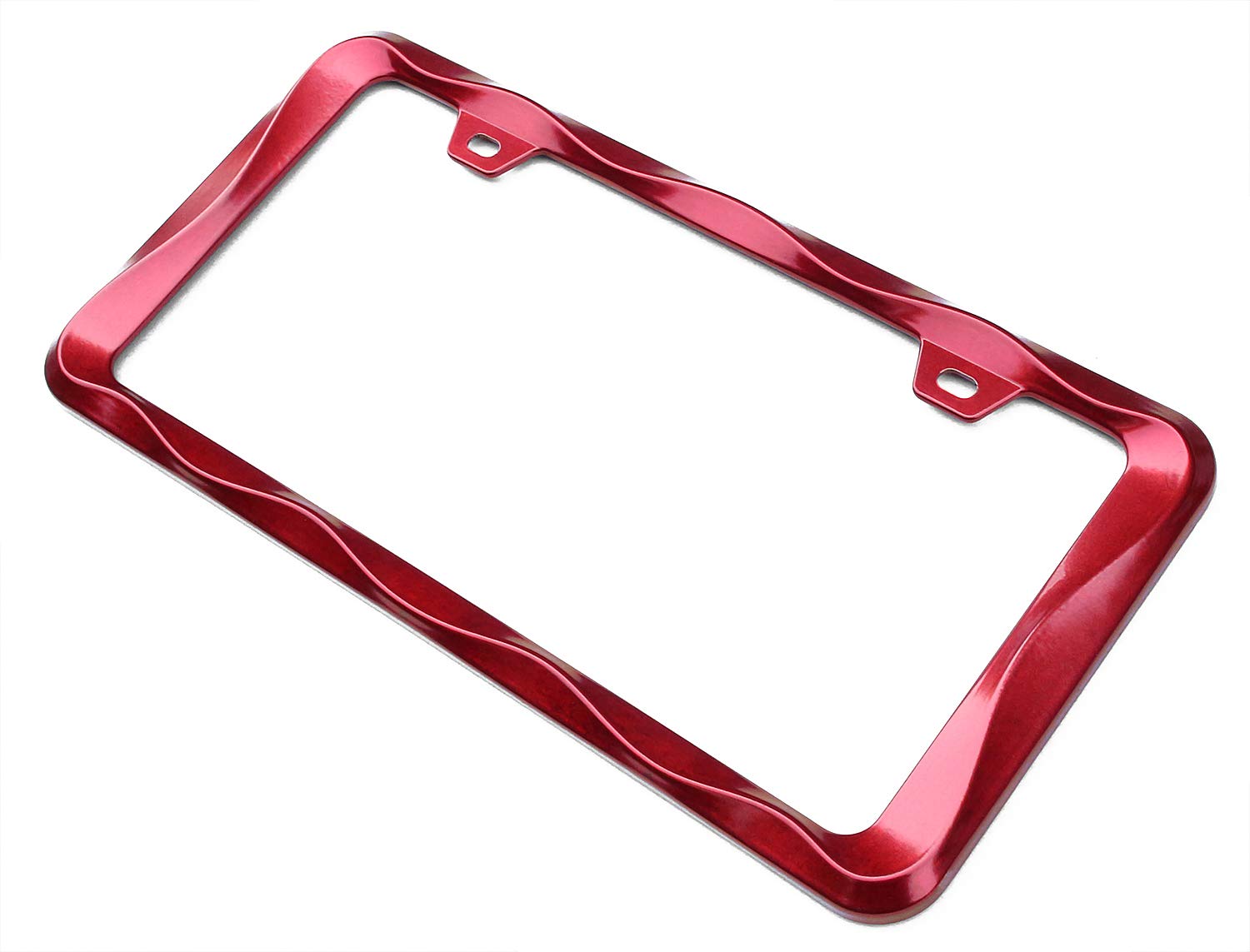 2Pcs Creathome 3D Curly Wave Pattern Shining Red License Plate Frame From Pure Zinc Alloy Metal