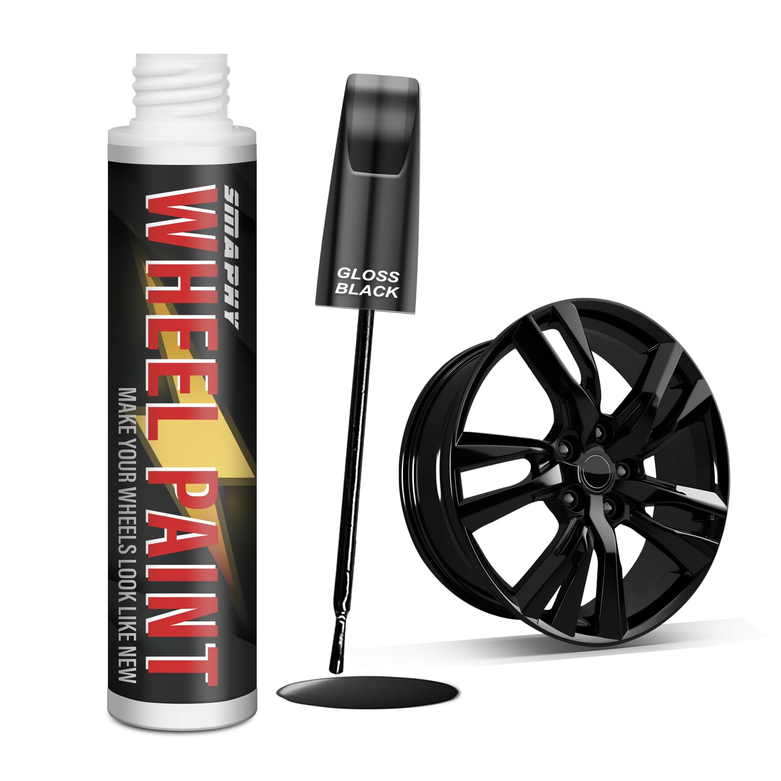 SMAPHY Gloss Black Rim Touch Up Paint - Quick & Easy Wheel Repair Paint for Cars - Universal Color for Rim Restoration