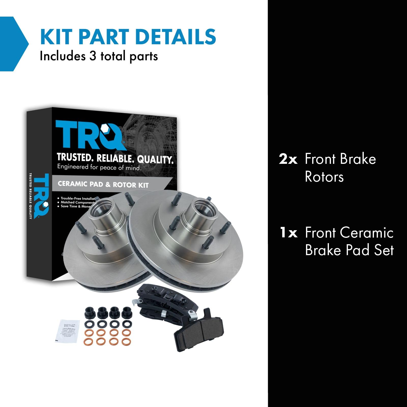 Trq Front Brake Pad & Rotor Kit Brake Pads Brake Rotor Ceramic Compatible With 1994-1999 Dodge Ram 1500