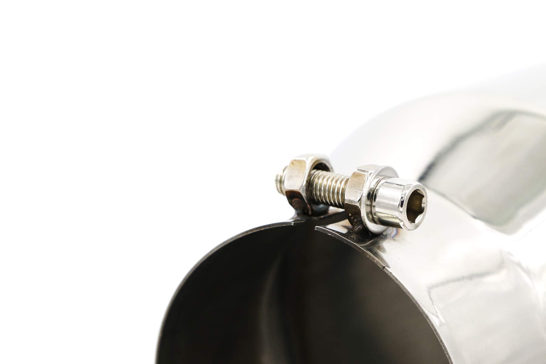 Rp Remarkable Power, 4'' Inlet 6'' Outlet 15'' Long Exhaust Tip, Stainless Steel Rolled Angle Cut, Polished Chrome-Plated Finish