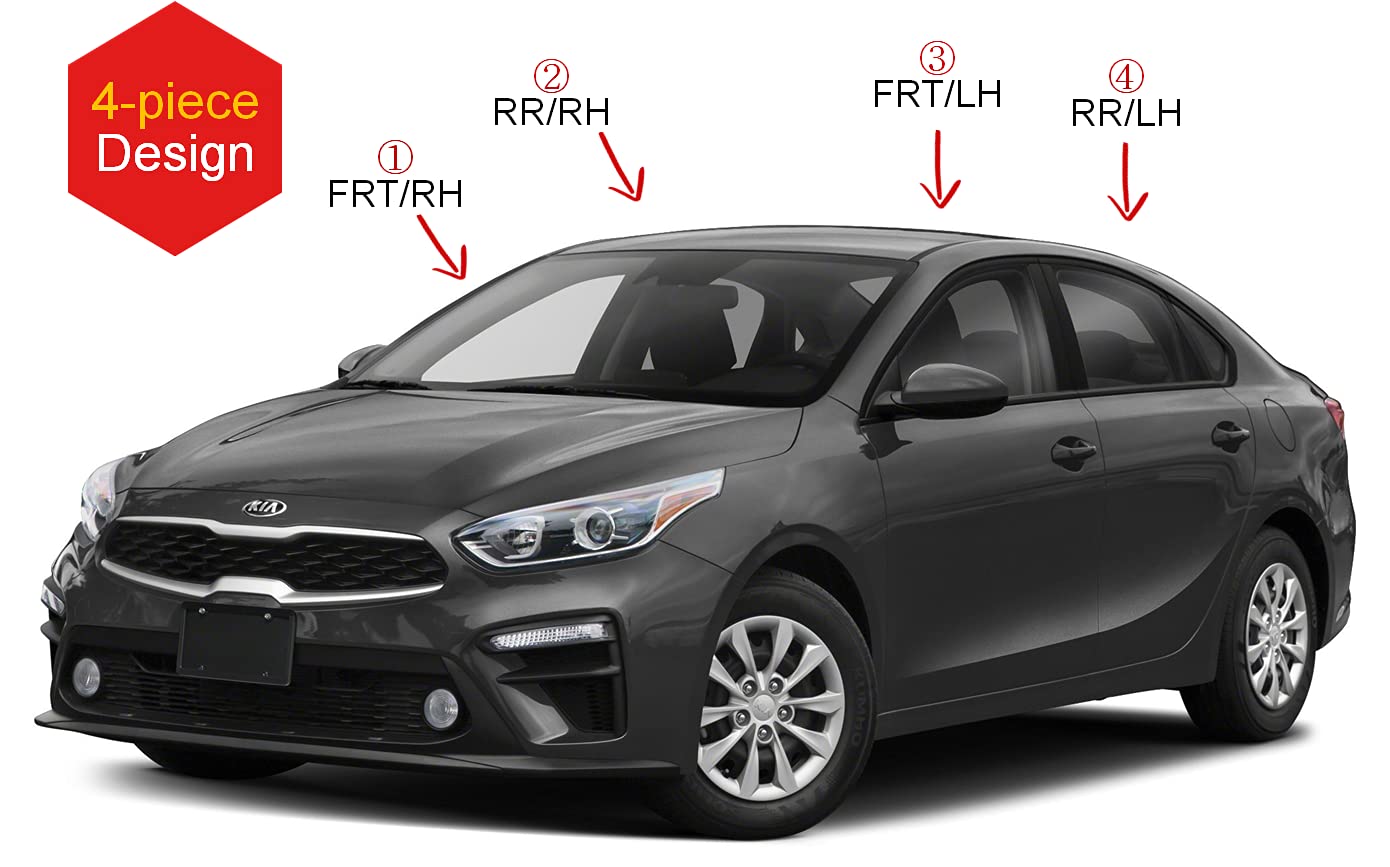 AUTO CLOVER Tape-On Rain Guards for Kia Forte 2019-2025, Smoked ABS Window Visors, 4 Pcs Set, Out-Channel Vent Shades
