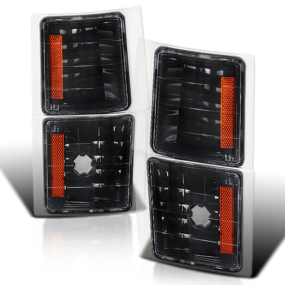 Spec-D Tuning Black Housing Clear Lens 4Pc Corner Lights Compatible With 1994-1998 Chevrolet Chevy C/K 1500 2500 3500, Silverado