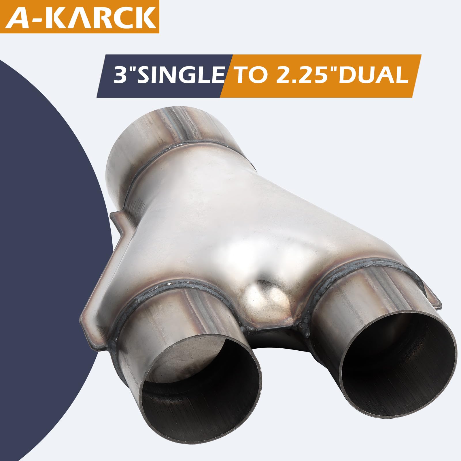 A-Karck Exhaust Y Pipe 3'' Inlet, Stainless Steel 2.25'' Outlet 10'' Long Y Pipe Withstands High Temperatures