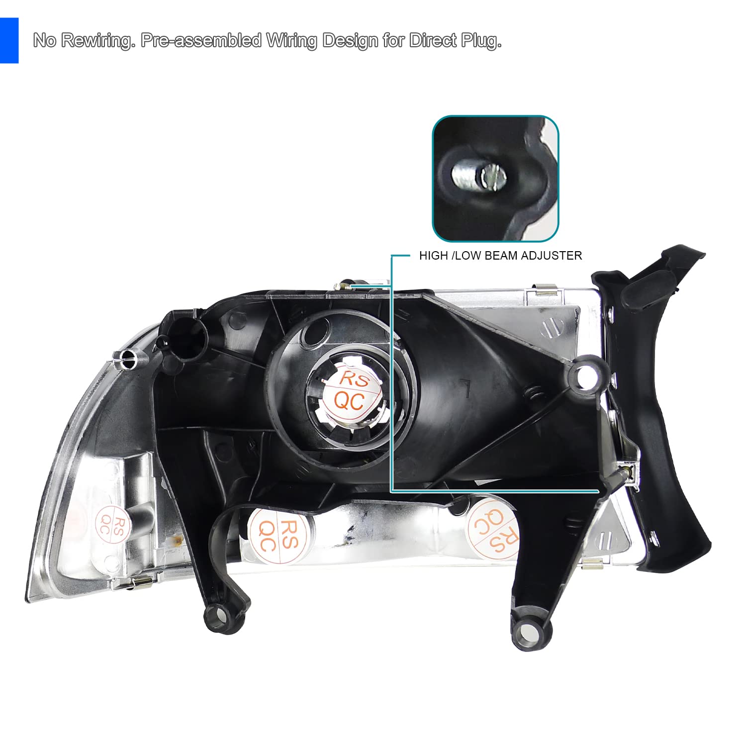 Spec-D Tuning Chrome Housing Clear Lens Headlights Compatible with 1997-2004 Dodge Dakota L+R Pair 1PC Style Head Light Lamp Assembly