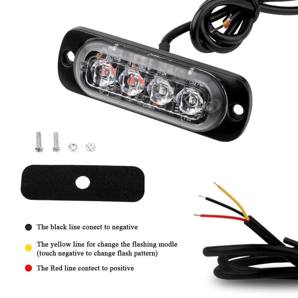 Sidaqi 4-Led Red&Blue Police Light,Surface Flash Mount Grille Emergency Strobe Lights Ultra Slim Warning Hazard Beacon Caution F