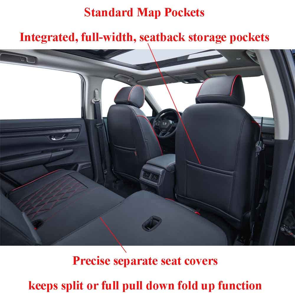 Ekr Custom Fit Crv Seat Covers For Select Honda Crv 2017 2018 2019 2020 2021 2022 - Full Set,Leather (Black With Red Piping)