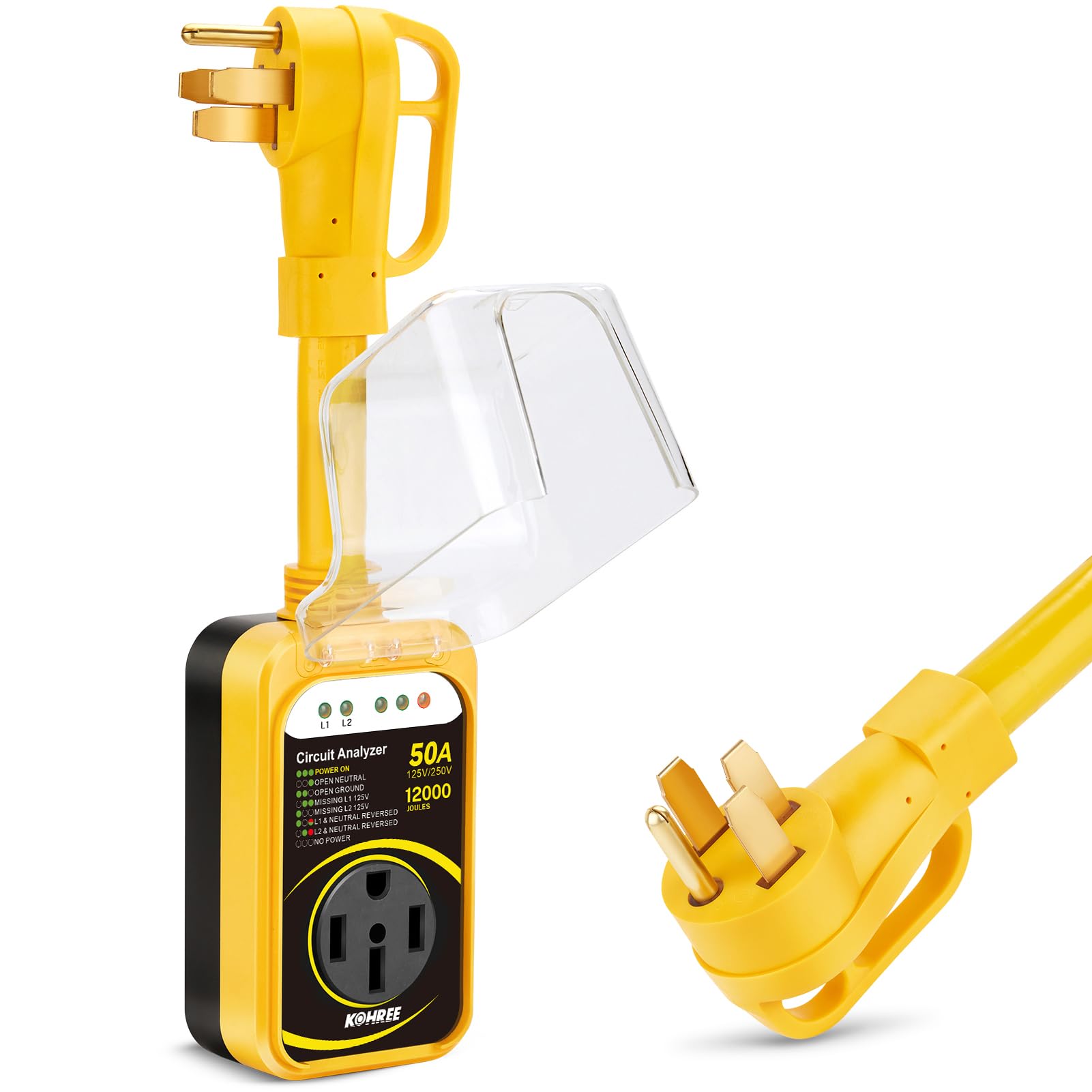 Kohree Rv Surge Protector 50 Amp 12000J With Waterproof Cover, Weather Resistant Surge Protector For Rv Camper, All-In-1 Rv Circ