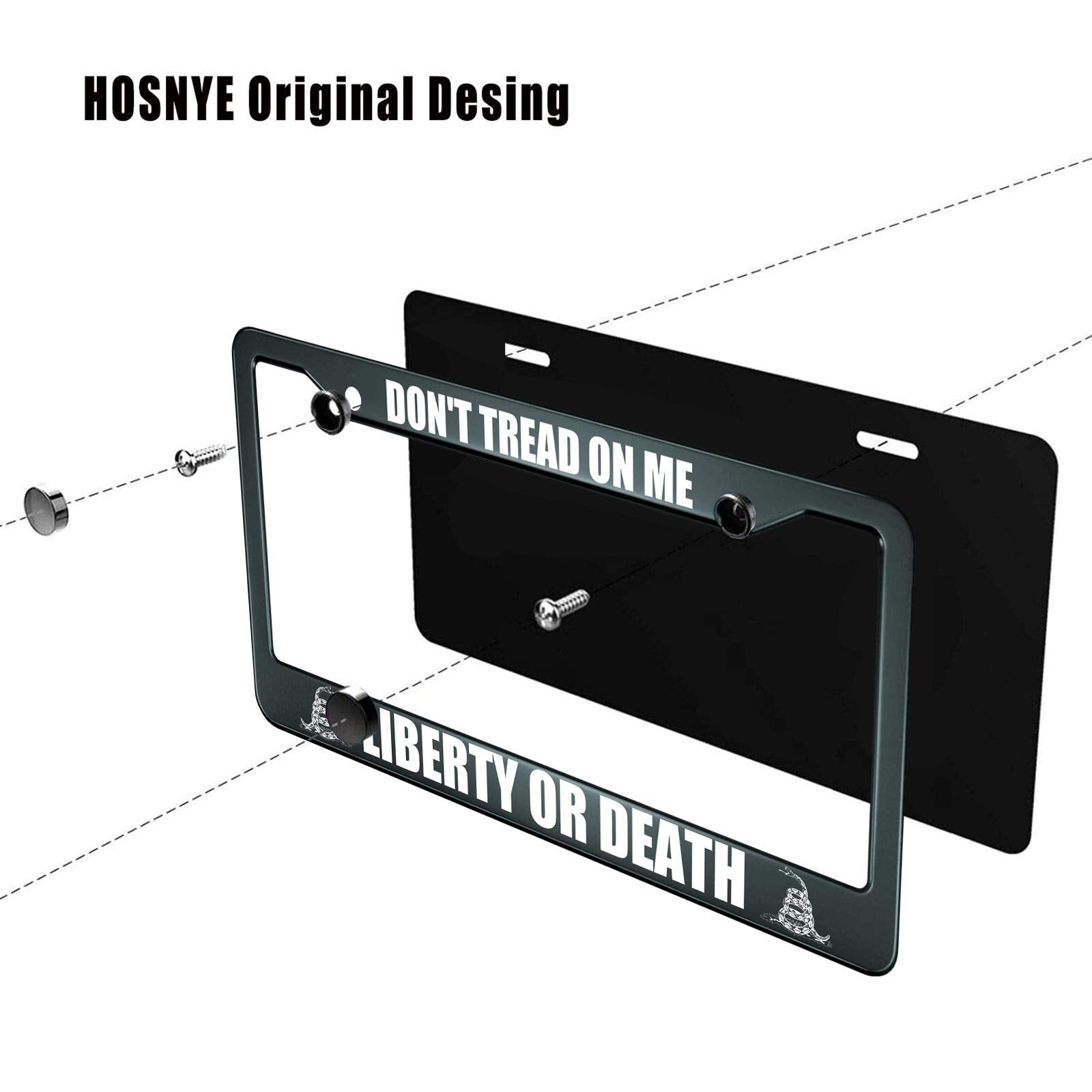 HOSNYE Don't Tread on Me Liberty Or Death License Plate Frame Metal License Plate Cover Front Plates Frames Car Tag Frame for Wo