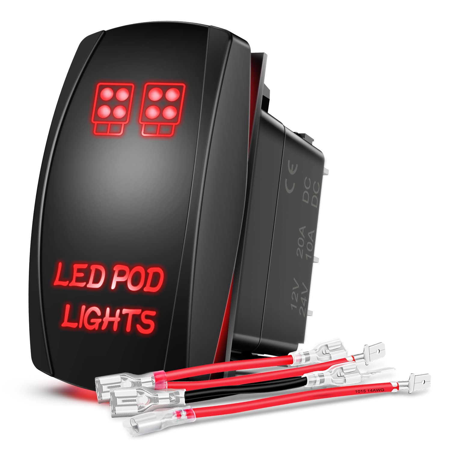 Nilight Led Pod Lights Rocker Switch Led Light Bar Switches 5Pin Laser On/Off Switches 20A/12V 10A/24V With Jumper Wires Set For