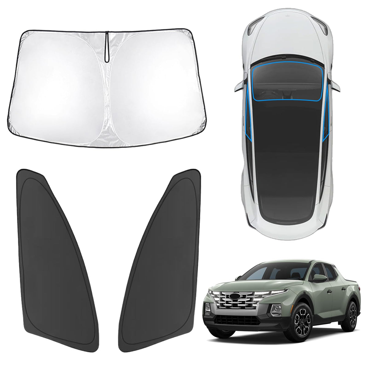 Karltys 3Pcs Windshield Sun Shade For 2022-2025 Hyundai Santa Cruz, 210T Thickened Front And Side Window Sunshade Cover Custom F
