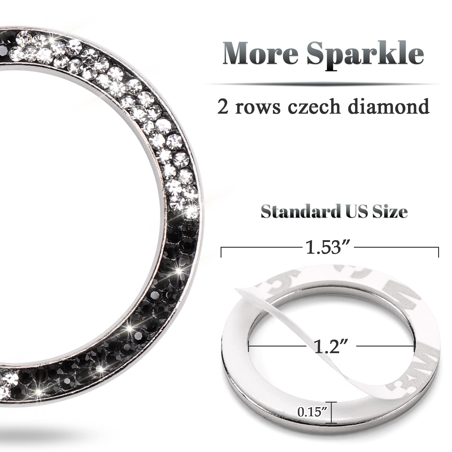 Tobequeen Car Bling Ring Crystal Car Stickers Rings Womens Car Decals,Bling Car Interior Accessory For Women,Black And White