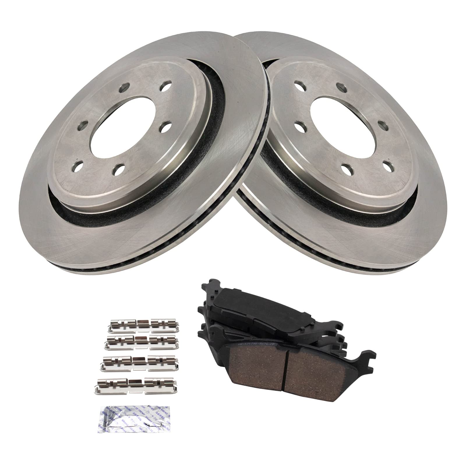 TRQ Rear Brake Pad & Rotor Kit Brake Pads Brake Rotor Ceramic Compatible with 2015-2017 Ford F-150