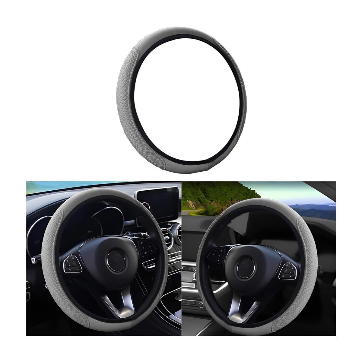 Leather Car Steering Wheel Cover, Anti-Slip Breathable Microfiber Leather Steering Wheel Protector For Women Men, Universal 15'' Elastic Soft Odorless, Car Accessories For Car, Truck, Suv (Gray)