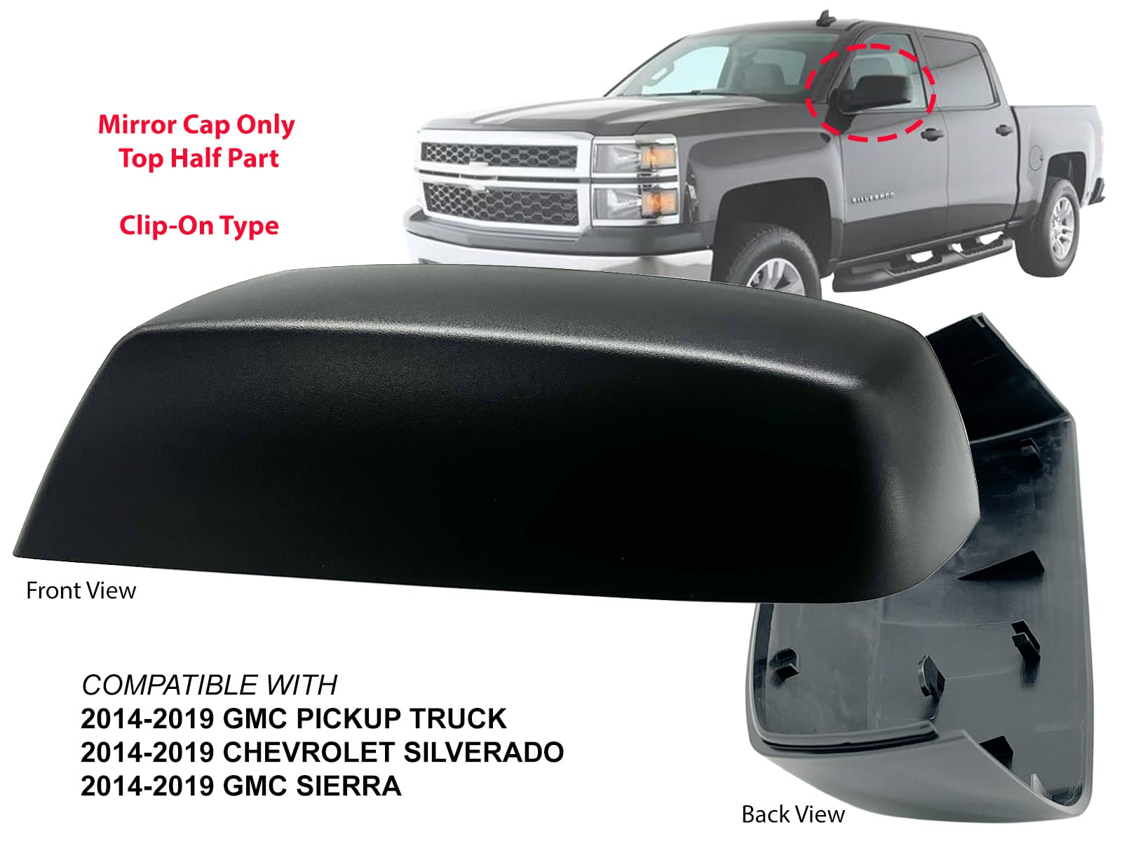 Apa Replacement For Exterior Rear View Textured Black Mirror Cap Cover 2014-2019 Silverado Sierra Driver Left Side 22889518