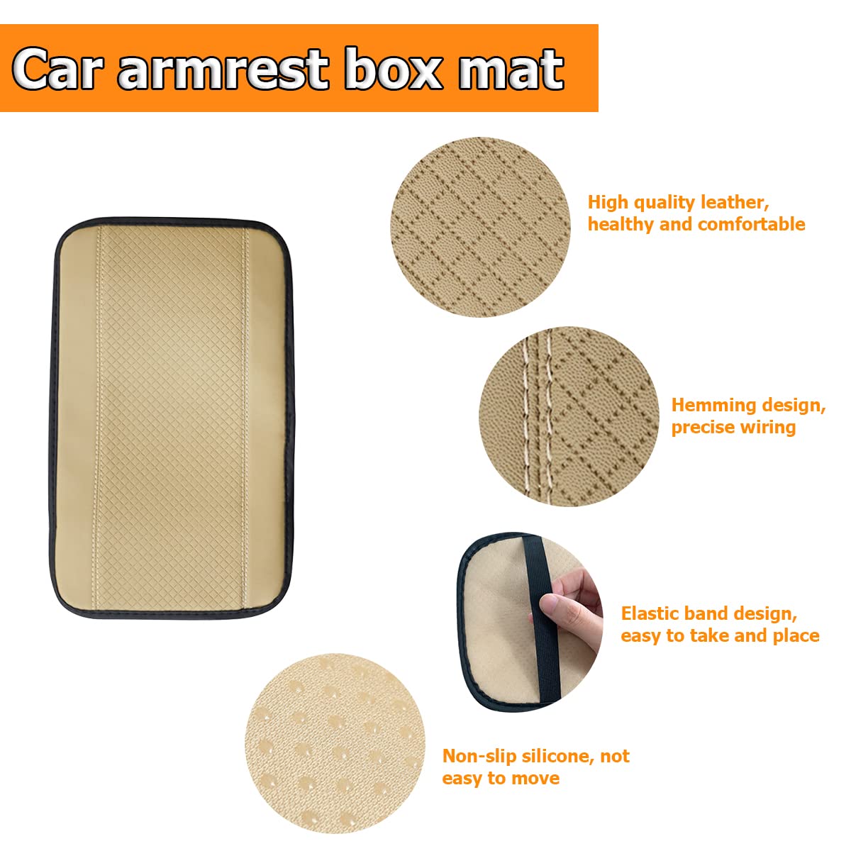 8Sanlione Car Armrest Storage Box Mat, Fiber Leather Car Center Console Cover, Car Armrest Seat Box Cover Accessories Interior P