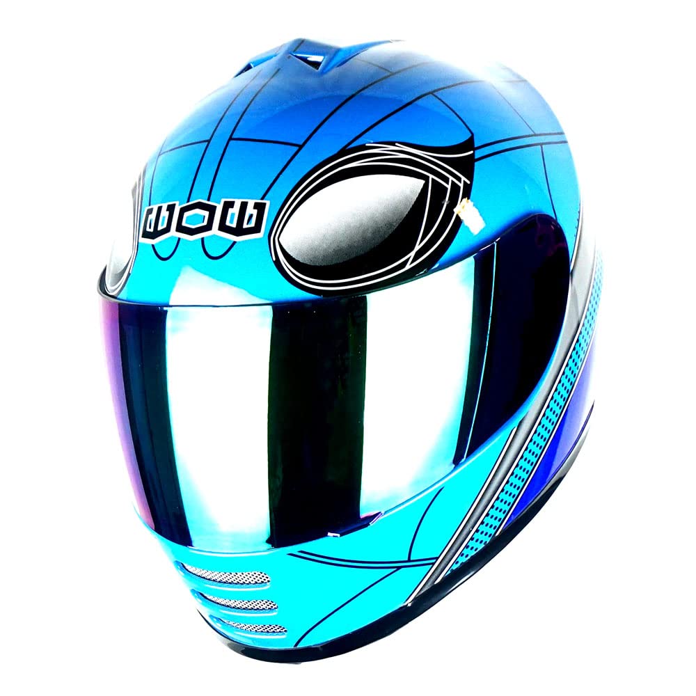 Wow Motorcycle Full Face Helmet Street Bike Bmx Mx Youth Kids Spider Blue