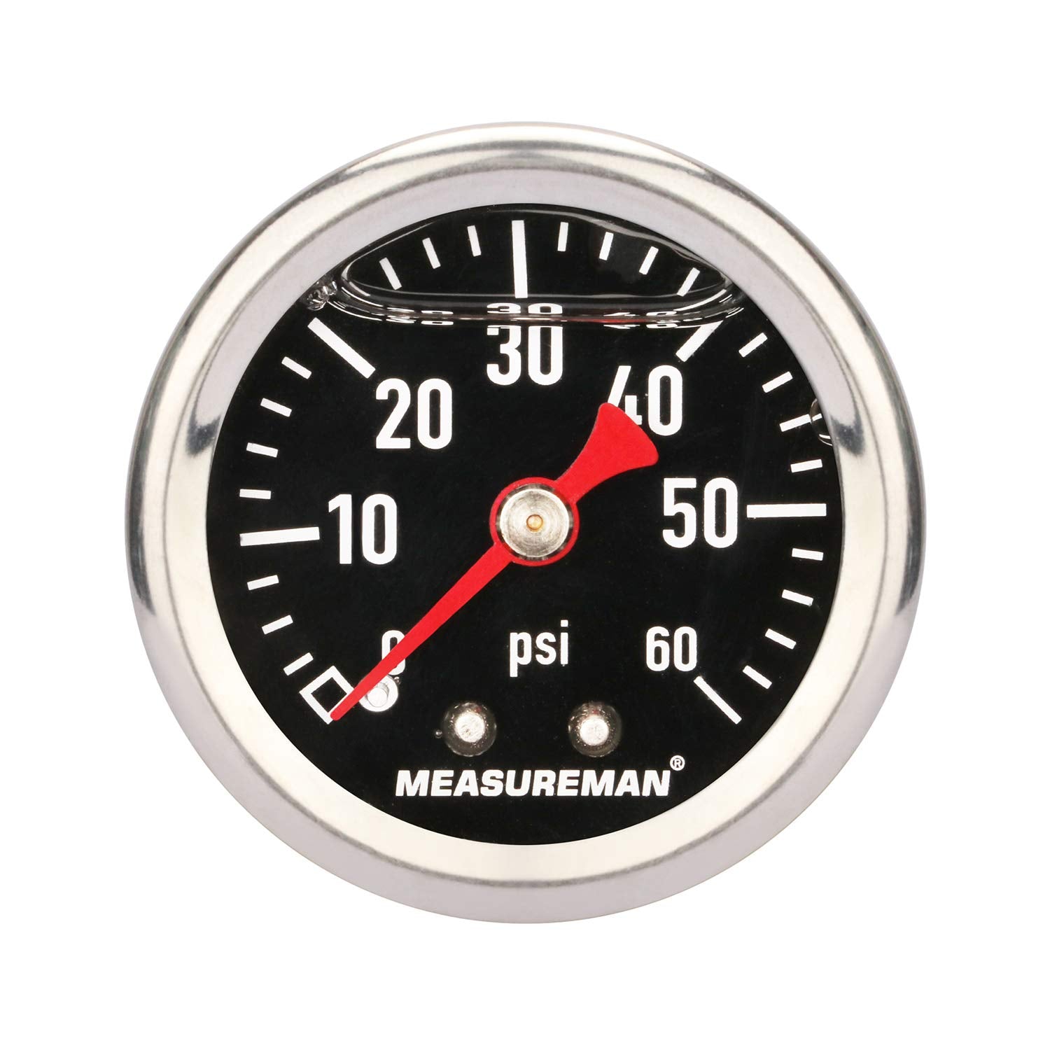 Measureman Fuel Pressure Gauge 0-60Psi 1.5'' Dial, 1/8'' Npt Back, Stainless Steel Case, Brass Inside, Glycerin Filled, Black Di