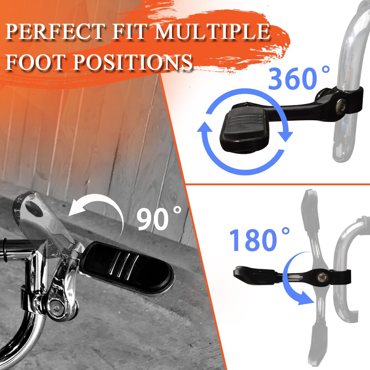 Fovplue 1.25' Highway Footpegs,Long Angled Adjustable Highway Pegs W/Mounts For Harley Touring Street Glide Electra Glide Road King Softail Cvo Dyna Trike Vrsc Sportster W/1-1/4' Engine Guard,Black#3