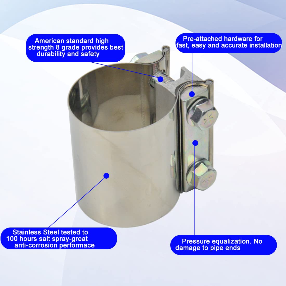 Elifecenter ID 2-1/2 Inch Lap Joint Butt Exhaust Clamp, Stainless 63mm Exhaust Coupler Clamp fit for OD 2.5 inch Pipes