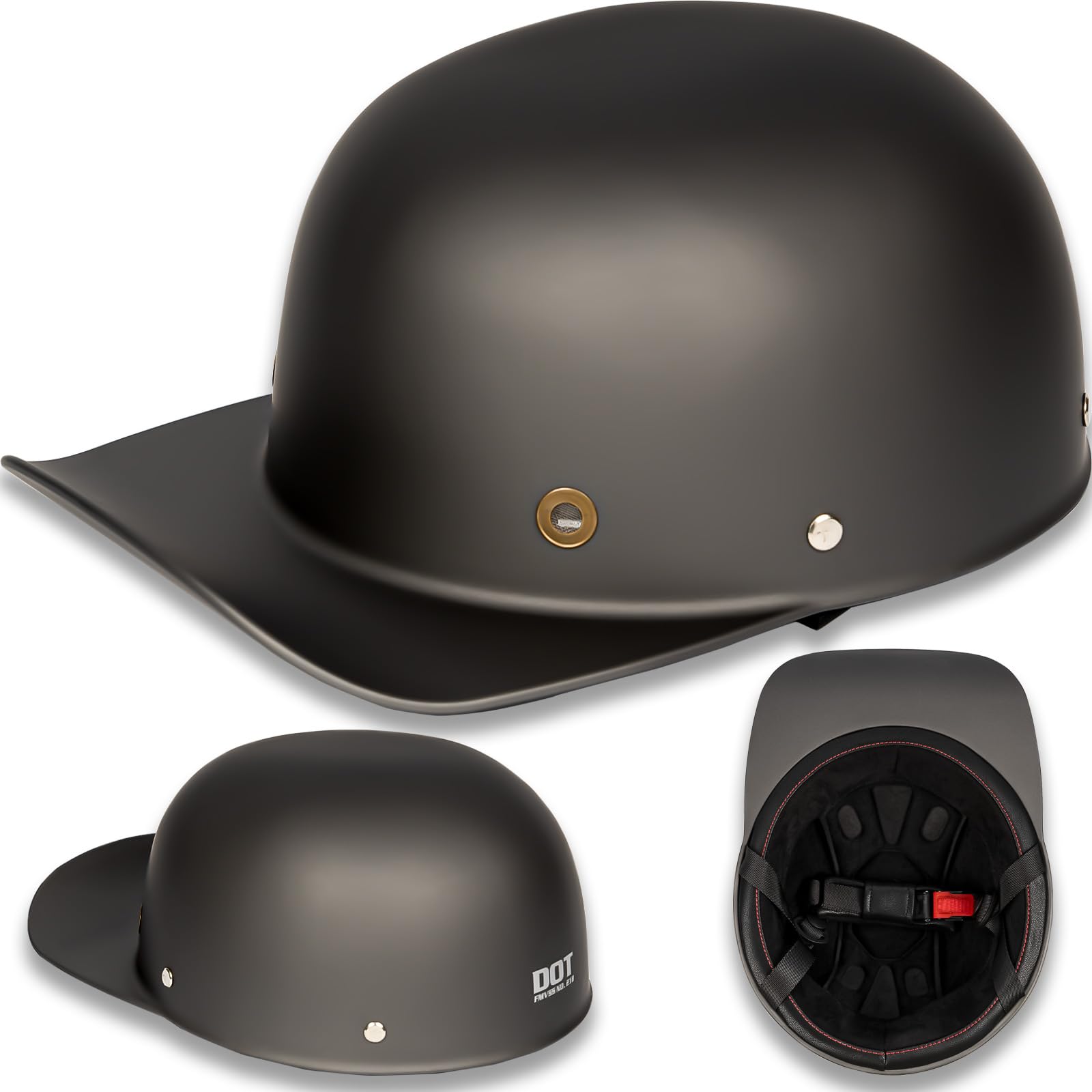 Yesmotor Baseball Style Cap Retro Motorcycle Helmet Unisex-Adult - Dot Approved (Matte Gray, X-Large)