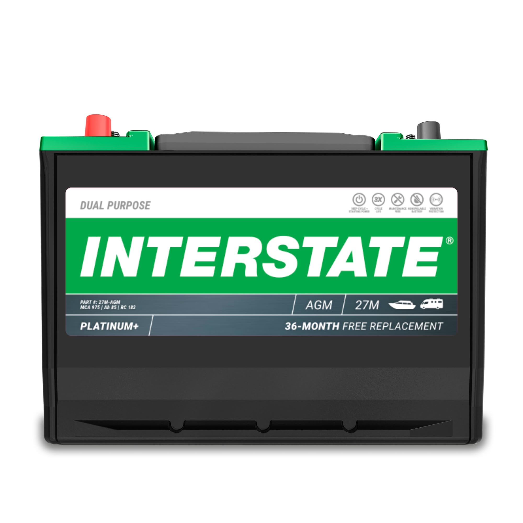 Interstate Batteries Marine/RV Battery 12V 85Ah 975MCA (Group Size 27M) Dual Purpose Power Pure Lead AGM RV & Marine Starting Re