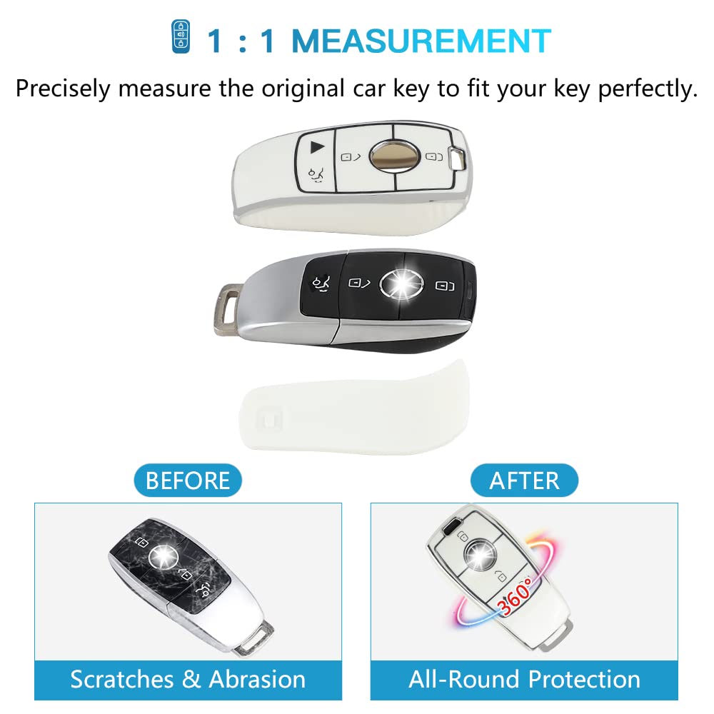 1797 Key Fob Cover For Mercedes Benz A C E G Cla Cls Gla Sl Class Accessories Bling Keychain Car Smart Remote Case Shell Girly Cute 4 Button White Silver Tpu