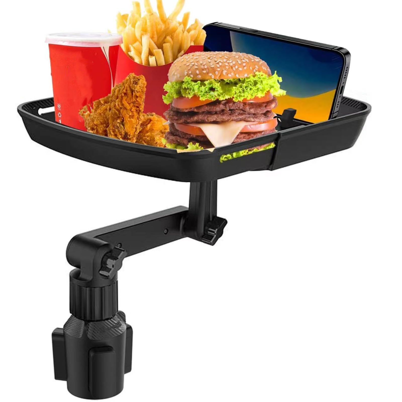 Kelofam Larger Cup Holder Tray, 10 inch Car Food Tray for Eating, Detachable 3 in 1 Car Cup Holder Expander and 360 Rotating Car
